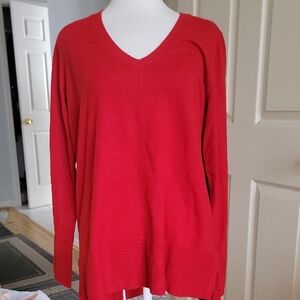 Maison Jules Red V-Neck Women's Sweater